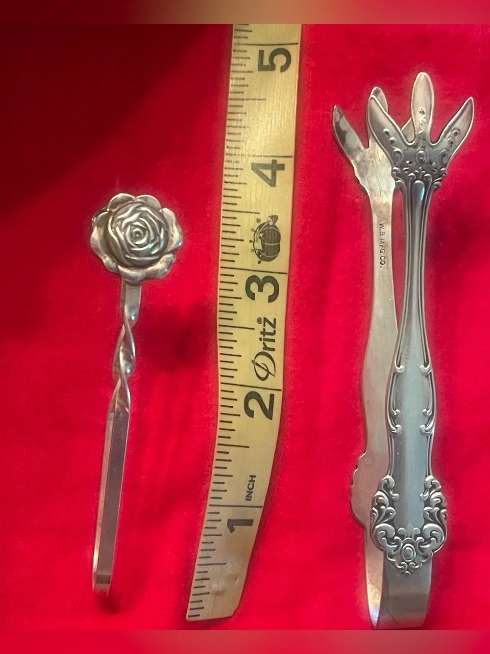 Raimond Sterling Silver Floral Bon Bon Tongs & W.B. Mfg. Co. Silverplate Tongs